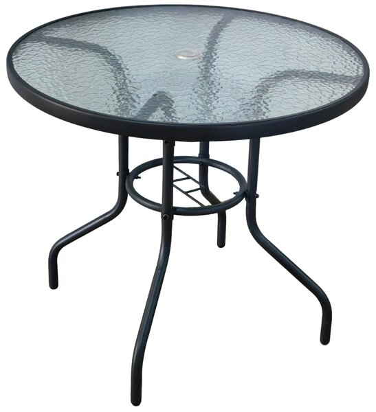 Záhradný stôl so sklenenou doskou BestBerg BBGF-GT3 / 80 × 70 cm / čierna/transparentná