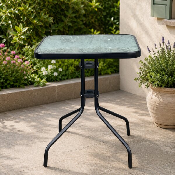 Záhradný stôl so sklenenou doskou BestBerg BBGF-GT2 / 60 × 60 × 70 cm / čierna/transparentná