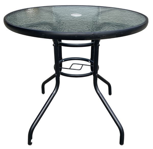Záhradný stôl so sklenenou doskou BestBerg BBGF-GT3 / 80 × 70 cm / čierna/transparentná