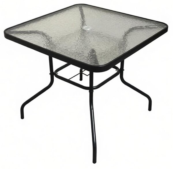 Záhradný stôl so sklenenou doskou BestBerg BBGF-GT4 / 80 × 80 × 70 cm / čierna/transparentná