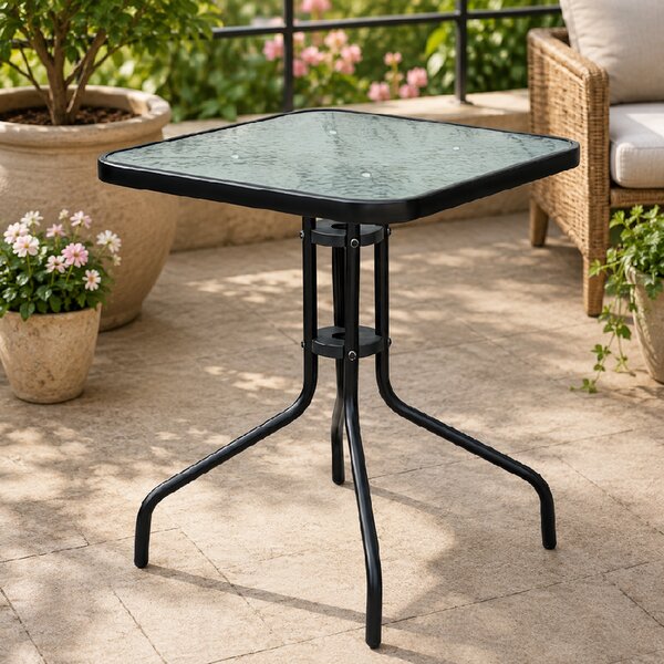 Záhradný stôl so sklenenou doskou BestBerg BBGF-GT2 / 60 × 60 × 70 cm / čierna/transparentná