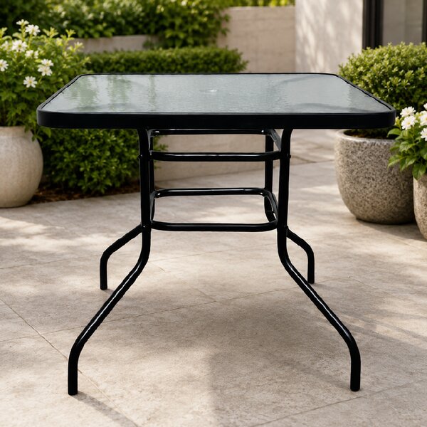 Záhradný stôl so sklenenou doskou BestBerg BBGF-GT4 / 80 × 80 × 70 cm / čierna/transparentná