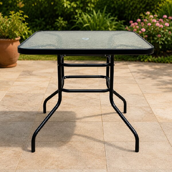 Záhradný stôl so sklenenou doskou BestBerg BBGF-GT4 / 80 × 80 × 70 cm / čierna/transparentná