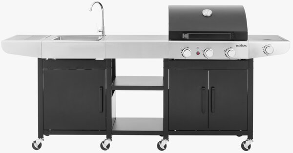 Záhradná BBQ kuchyňa s umývadlom BestBerg BBBQ-25SB / 4 horáky / 11,5 kW / čierna/strieborná