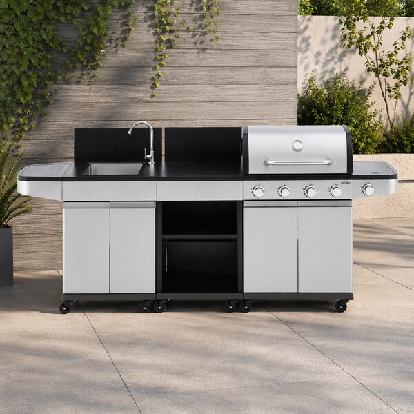 Záhradná BBQ kuchyňa s umývadlom BestBerg BBBQ-26SB / 5 horákov / 14,5 kW / strieborná/čierna