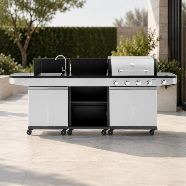 Záhradná BBQ kuchyňa s umývadlom BestBerg BBBQ-26SB / 5 horákov / 14,5 kW / strieborná/čierna