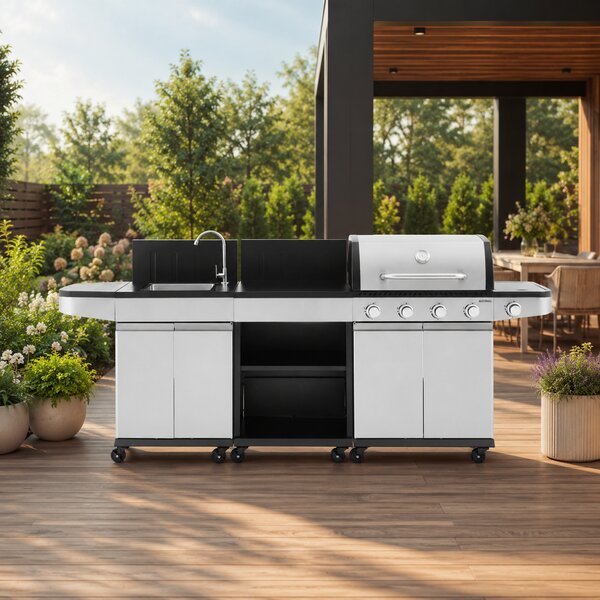 Záhradná BBQ kuchyňa s umývadlom BestBerg BBBQ-26SB / 5 horákov / 14,5 kW / strieborná/čierna