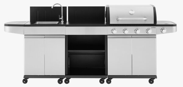 Záhradná BBQ kuchyňa s umývadlom BestBerg BBBQ-26SB / 5 horákov / 14,5 kW / strieborná/čierna