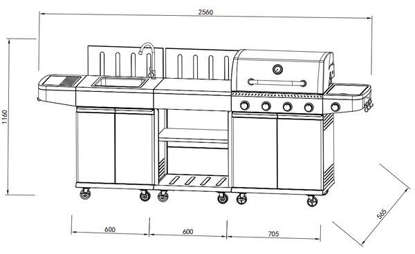 Záhradná BBQ kuchyňa s umývadlom BestBerg BBBQ-26SB / 5 horákov / 14,5 kW / strieborná/čierna