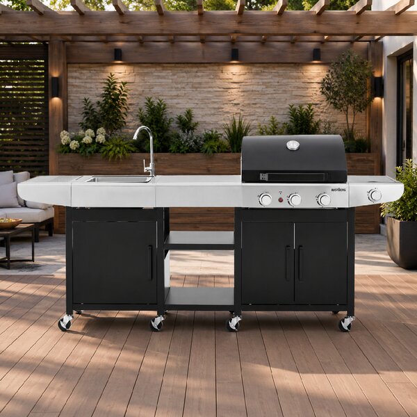 Záhradná BBQ kuchyňa s umývadlom BestBerg BBBQ-25SB / 4 horáky / 11,5 kW / čierna/strieborná