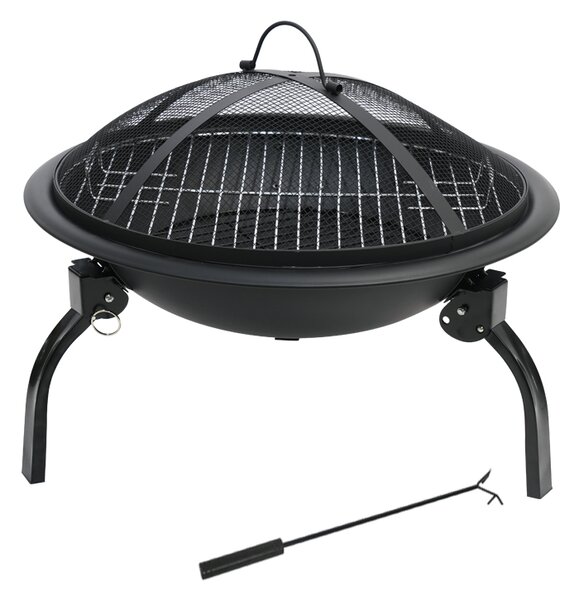 Záhradné ohnisko s roštom a kutáčom BestBerg BBFP-F11 / Ø 47 cm / oceľ / čierna
