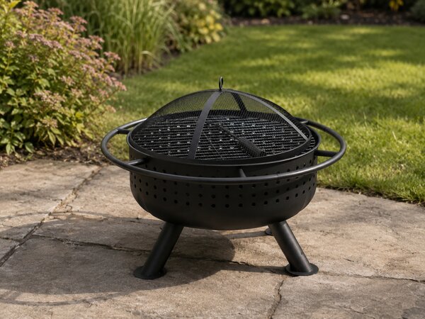 Záhradné ohnisko s roštom a kutáčom BestBerg BBFP-F10 / Ø 51 cm / oceľ / čierna