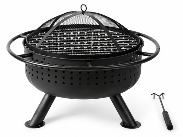 Záhradné ohnisko s roštom a kutáčom BestBerg BBFP-F10 / Ø 51 cm / oceľ / čierna