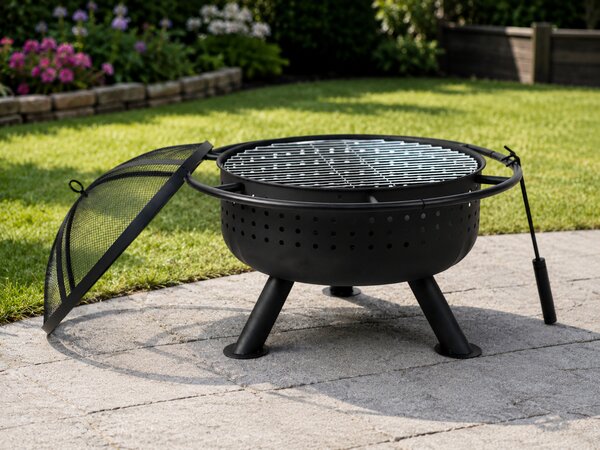 Záhradné ohnisko s roštom a kutáčom BestBerg BBFP-F10 / Ø 51 cm / oceľ / čierna