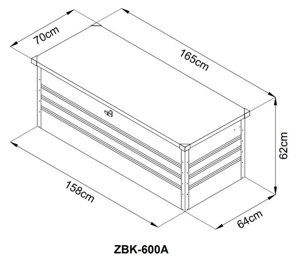 Kovový záhradný úložný box BestBerg ZBK-600A / 600 l / 165 x 70 x 62 cm / šedá