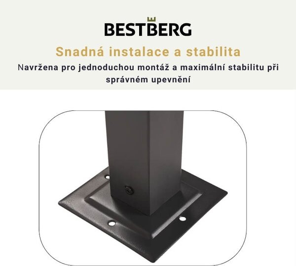 Záhradná pergola s LED solárnym osvetlením BestBerg BBGG-50 / 300 x 300 x 215 cm / šedá
