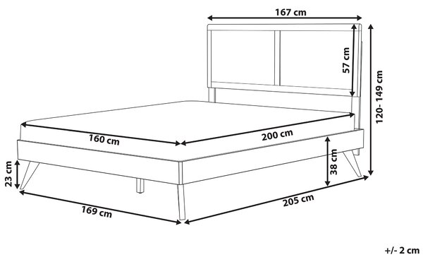 Posteľ tmavý jaseň MDF kaučukové drevo 160 x 200 cm drevený rám postele s roštom a čelom