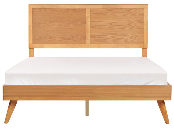 Posteľ prírodný jaseň MDF 160 x 200 cm lamelový rošt s čelom rustikálny štýl spálňa