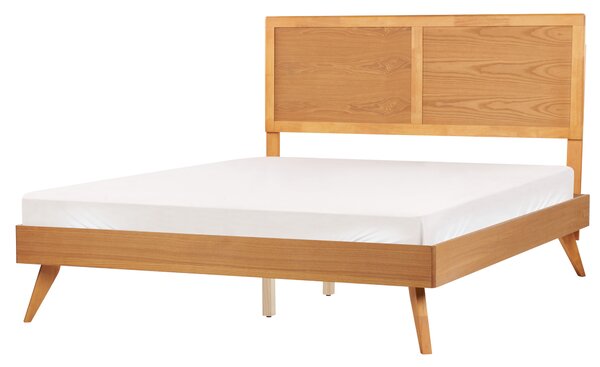 Posteľ prírodný jaseň MDF 160 x 200 cm lamelový rošt s čelom rustikálny štýl spálňa