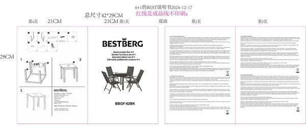 Záhradný jedálenský set 4+1 BestBerg BBGF-62BK / čierna