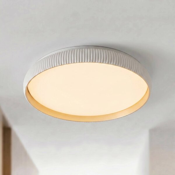 Lindby Stropné LED svetlo Jovian, biele, Ø 40 cm, stmievateľné, Biela / opálová, Obývacia izba / jedáleň, Plast, Moderný, Závesné svietidlo