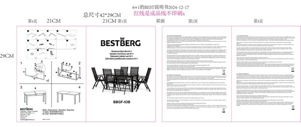 Záhradný jedálenský set 6+1 BestBerg BBGF-53B / čierna