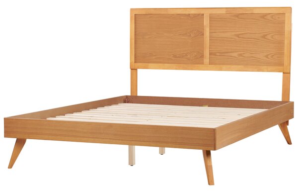 Posteľ prírodný jaseň MDF 160 x 200 cm lamelový rošt s čelom rustikálny štýl spálňa