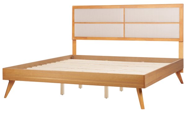 Posteľ prírodný jaseň 180 x 200 cm lamelový rošt vysoké čalúnené čelo moderný štýl spálňa