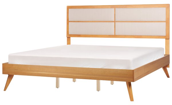 Posteľ prírodný jaseň 180 x 200 cm lamelový rošt vysoké čalúnené čelo moderný štýl spálňa