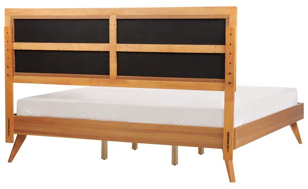 Posteľ prírodný jaseň 180 x 200 cm lamelový rošt vysoké čalúnené čelo moderný štýl spálňa