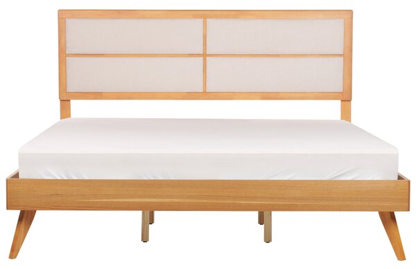Posteľ prírodný jaseň 180 x 200 cm lamelový rošt vysoké čalúnené čelo moderný štýl spálňa
