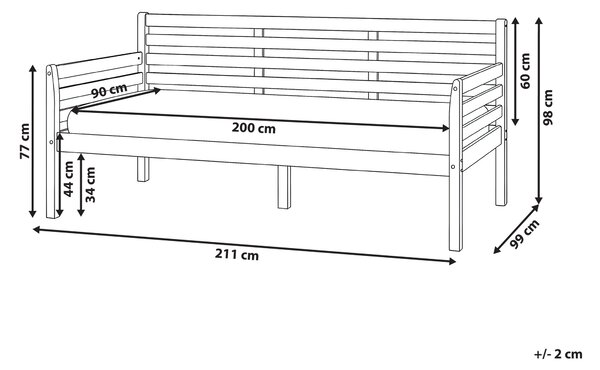 Denná posteľ prírodná kaučukové drevo 90 x 200 cm jednolôžko s roštom moderný štýl detská izba hosťovská izba