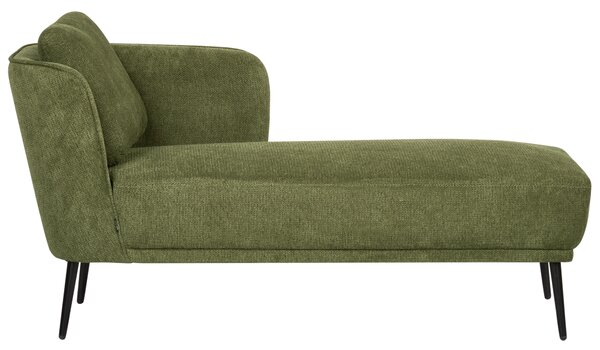 Ľavostranná leňoška tmavozelené látkové čalúnenie s vankúšom retro štýl nábytok do obývacej izby