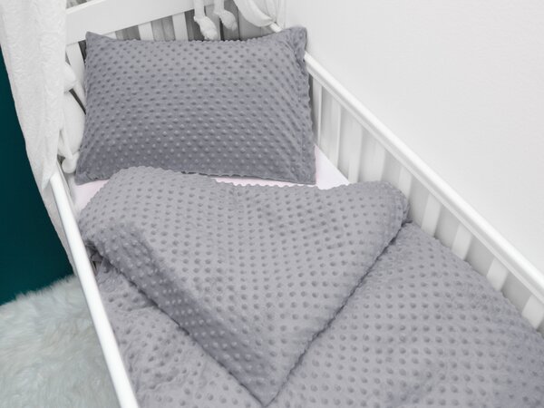 Biante Detské posteľné obliečky do postieľky Minky 3D bodky MKP-048 Sivé Do postieľky 100x135 a 40x60 cm