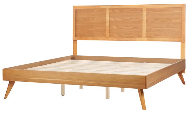 Posteľ prírodný jaseň MDF 180 x 200 cm lamelový rošt s čelom rustikálny štýl spálňa