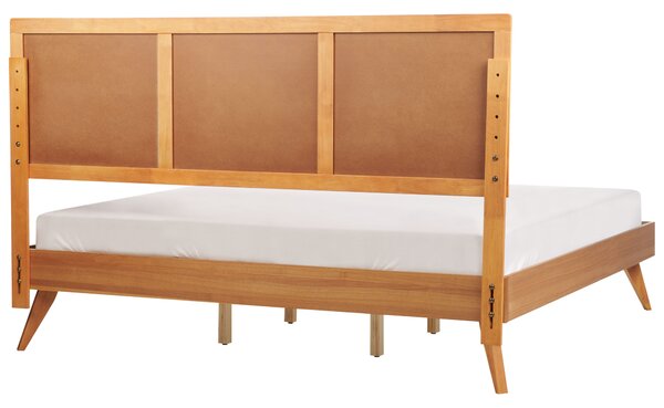 Posteľ prírodný jaseň MDF 180 x 200 cm lamelový rošt s čelom rustikálny štýl spálňa