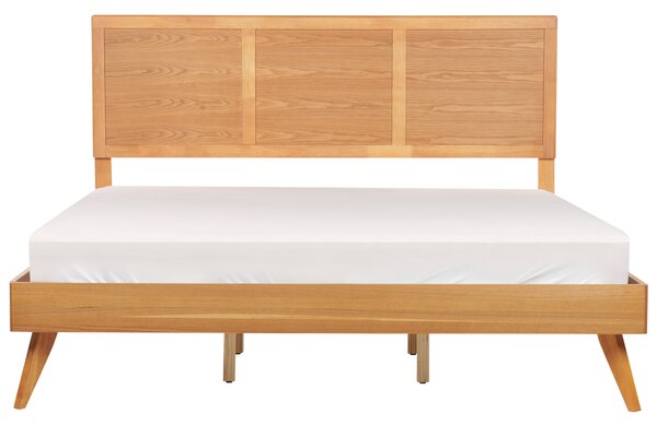 Posteľ prírodný jaseň MDF 180 x 200 cm lamelový rošt s čelom rustikálny štýl spálňa