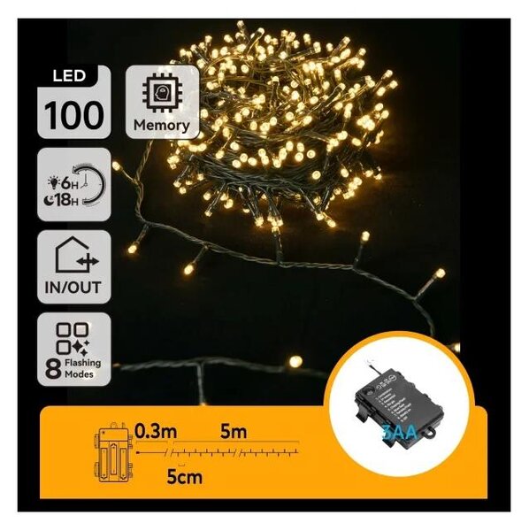 Aigostar - LED vonkajší reťaz 100xLED/8 funkcií 3xAA 5,3 m IP44 teplá biela