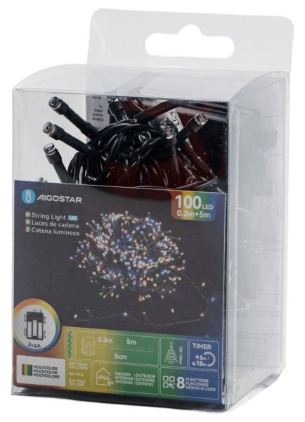 Aigostar - vonkajšia LED reťaz 100xLED/8 funkcií 3xAA 5,3 m IP44 viacfarebná