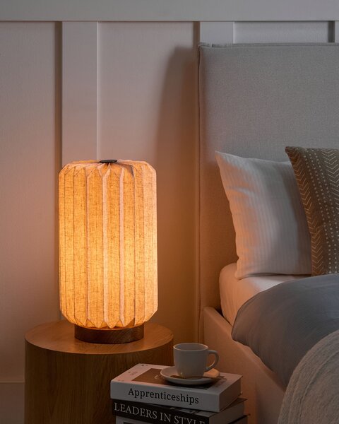 Stolná lampa béžová papier bavlna mangové drevo moderný minimalistický štýl obývacia izba spálňa