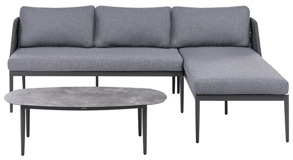 3-miestna záhradná sedacia súprava sivá látkové čalúnenie hliníkový rám ľavostranná so stolíkom moderný boho štýl záhrada terasa
