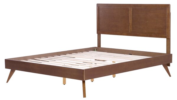 Posteľ tmavý jaseň MDF kaučukové drevo 160 x 200 cm drevený rám postele s roštom a čelom