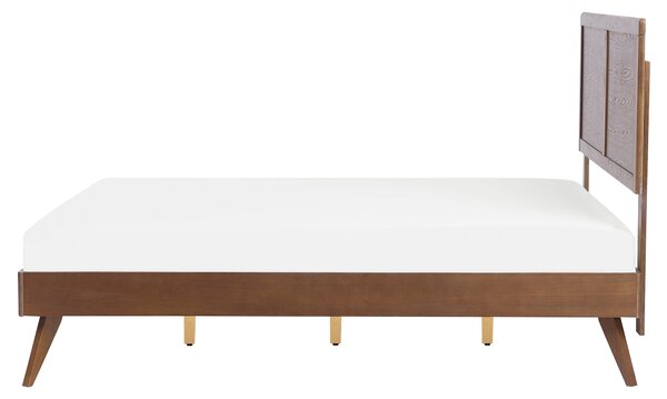 Posteľ tmavý jaseň MDF kaučukové drevo 160 x 200 cm drevený rám postele s roštom a čelom