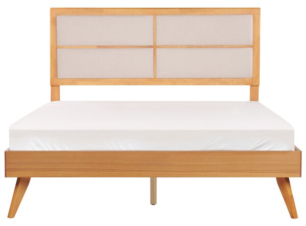 Posteľ prírodný jaseň 160 x 200 cm lamelový rošt vysoké čalúnené čelo moderný štýl spálňa