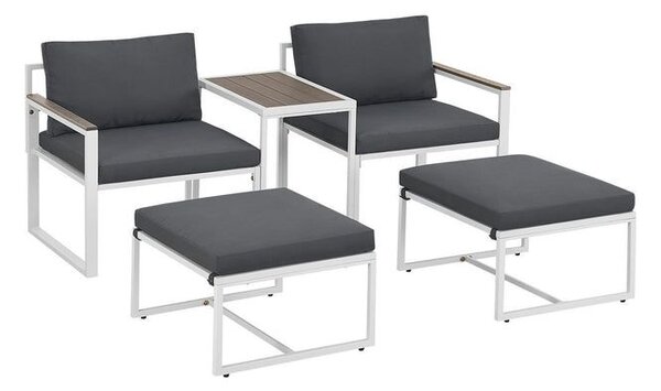 Moderný záhradný nábytok z kovu a polywoodu, 5 dielov, sivý