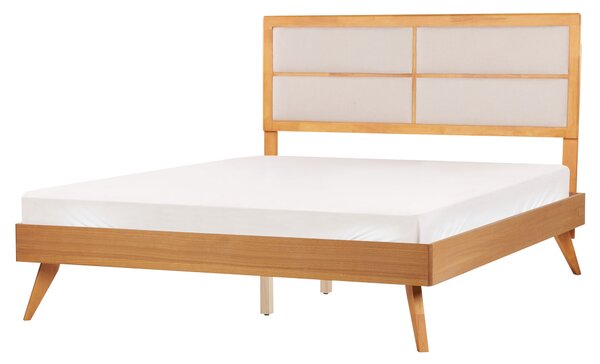 Posteľ prírodný jaseň 160 x 200 cm lamelový rošt vysoké čalúnené čelo moderný štýl spálňa