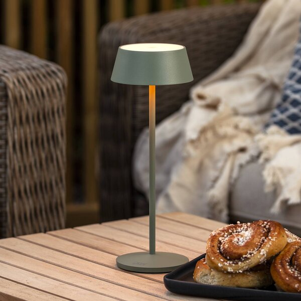 Stolová LED lampa Menton, zelená, výška 27 cm, IP54, USB, Zelená, Obývacia izba / jedáleň, Hliník, Moderný, Stojacie svietidlo