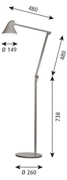 Stojacie Lampa Louis Poulsen, NJP, stmievateľné, Sivá, Obývacia izba, Kov, Dizajnový