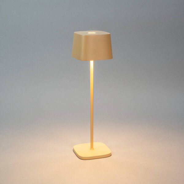 Stolová LED lampa Capri na batérie, výška 36 cm, piesková farba, IP54, Krémová / jantárovo žltá, Obývacia izba / jedáleň, Hliník, Moderný, Stojacie svietidlo