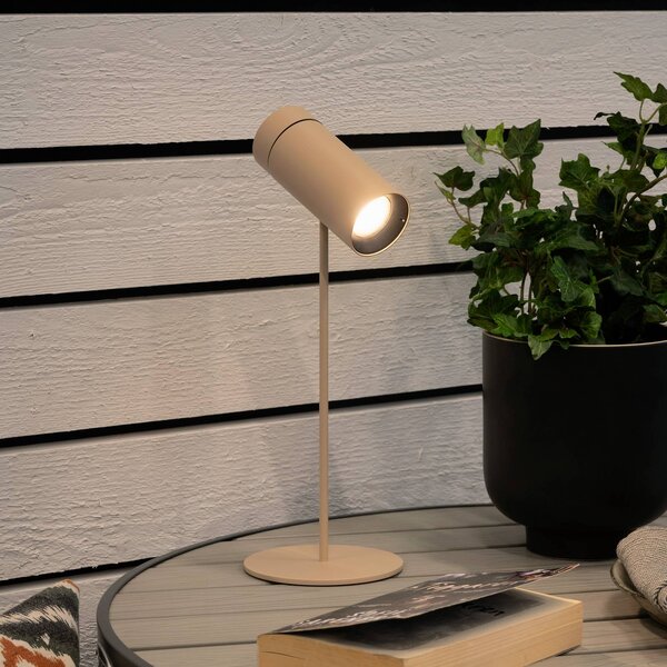 Stolová LED lampa Multi na batérie, piesková farba, výška 30 cm, IP54, Krémová / jantárovo žltá, Obývacia izba / jedáleň, Hliník, Moderný